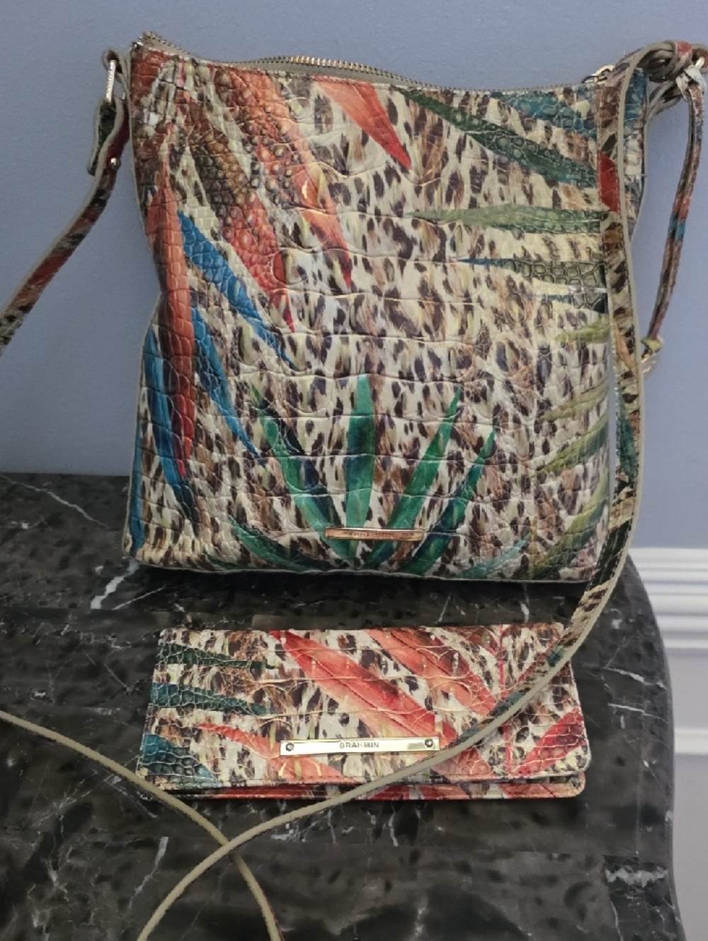 Brahmin Katie Ombre Jaguar Leaf-Print Textured Leather Crossbody with Wallet
